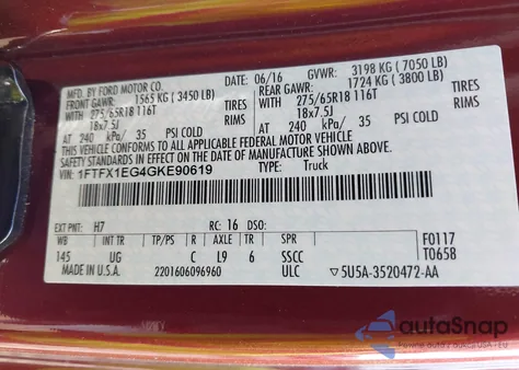 2016 Ford F150 Xlt from USA, damaged, VIN 1FTFX1EG4GKE90619